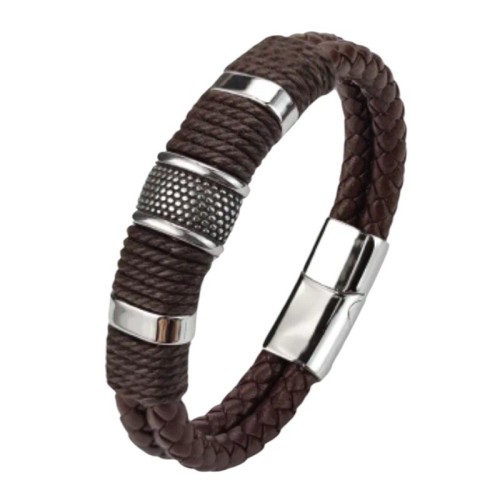 PULSERA PERSONALIZADA CUERO TRENZADO DOBLE MARRÓN