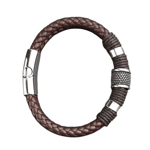 PULSERA PERSONALIZADA CUERO TRENZADO DOBLE MARRÓN