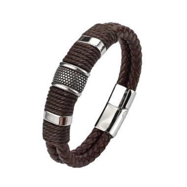 pulsera cuero marrón personalizada para hombre