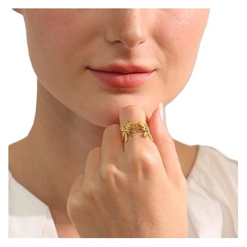 ANILLO DOBLE FLOR AJUSTABLE ACERO Y ORO WATERPROOF