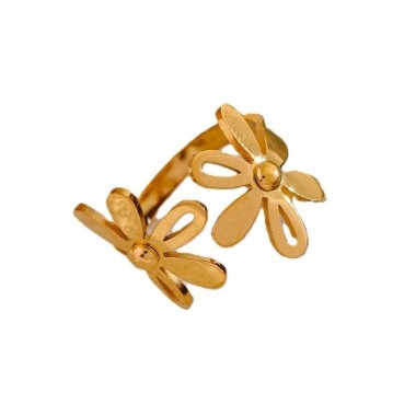 anillo flores diseño abierto para ajustar acero y oro