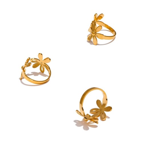 ANILLO DOBLE FLOR AJUSTABLE ACERO Y ORO WATERPROOF